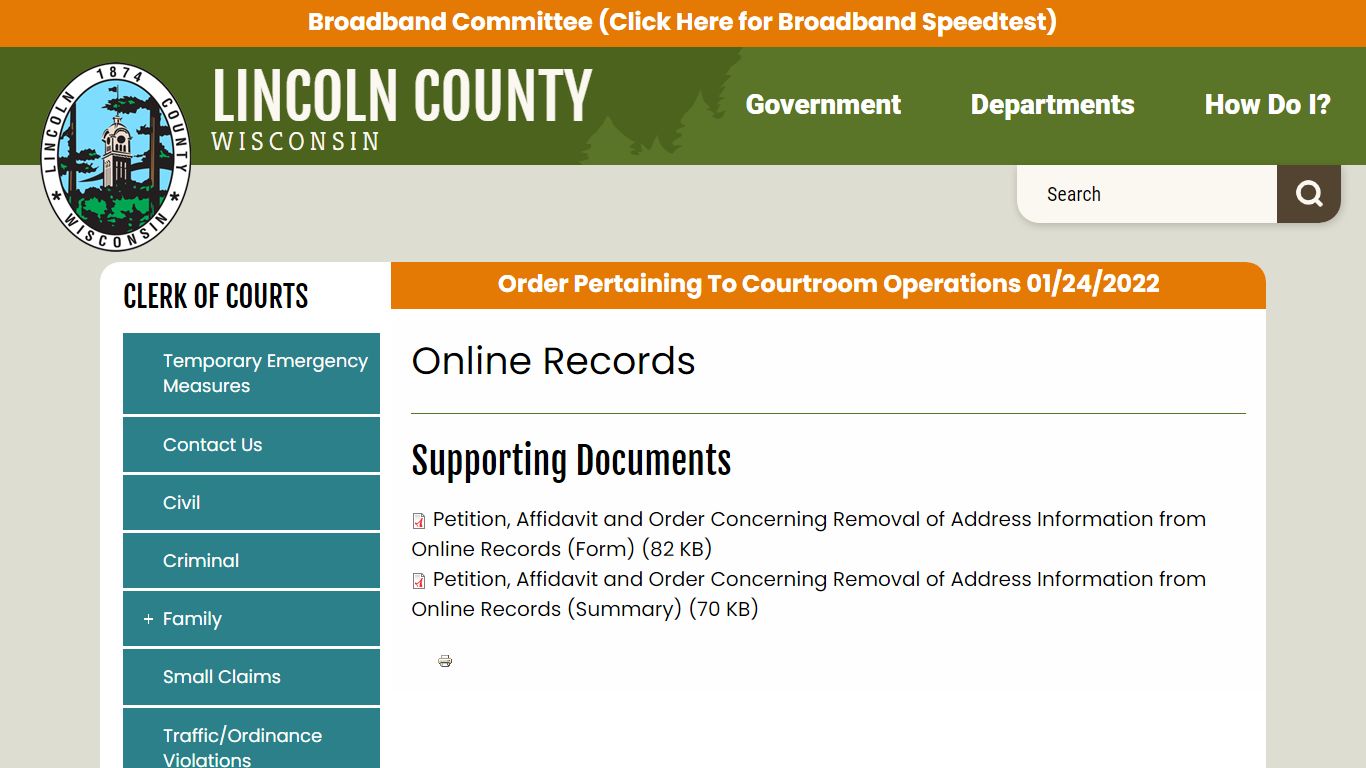 Online Records | Lincoln County, Wisconsin